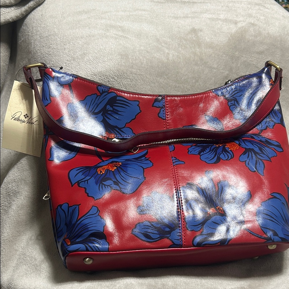 Patricia Nash Red and Blue Floral Shoulder Bag - Picture 2 of 5